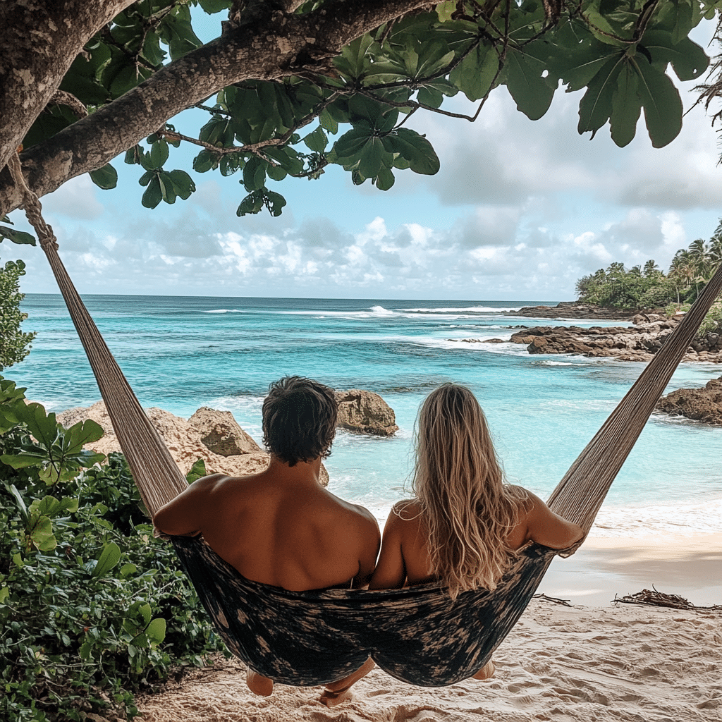 Breathtaking Seychelles honeymoon view of turquoise waters, white sand beaches, and dramatic granite boulders—styled by Michaelis Events for a luxurious post-wedding retreat.