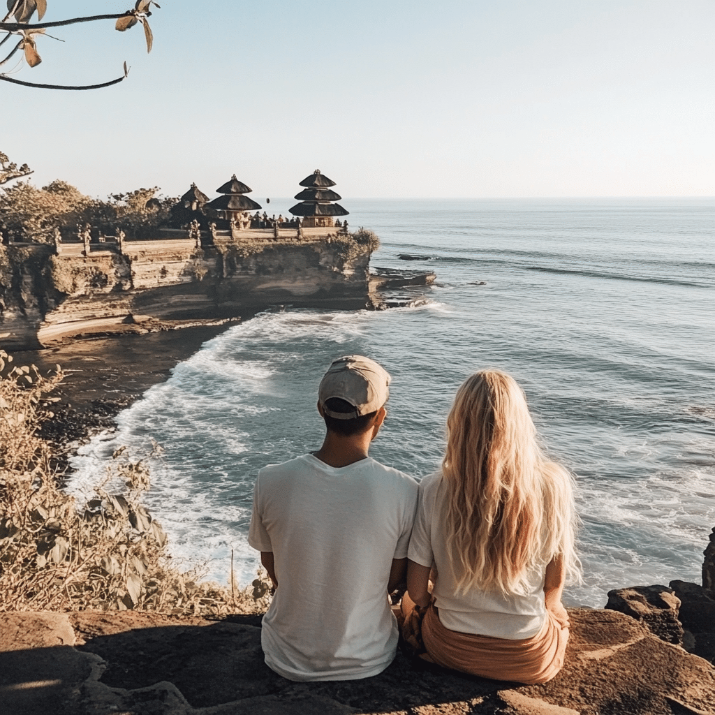 Michaelis Events honeymoon couple enjoying sunset on a beach in Lombok, Indonesia, surrounded by calm waves and golden skies—perfect for tropical post-wedding bliss.