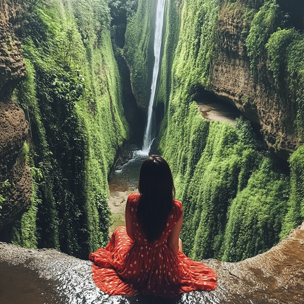 Michaelis Events honeymoon couple hiking through the lush jungle to a hidden waterfall in Bali, Indonesia—perfect for adventurous newlyweds seeking natural beauty and romance.