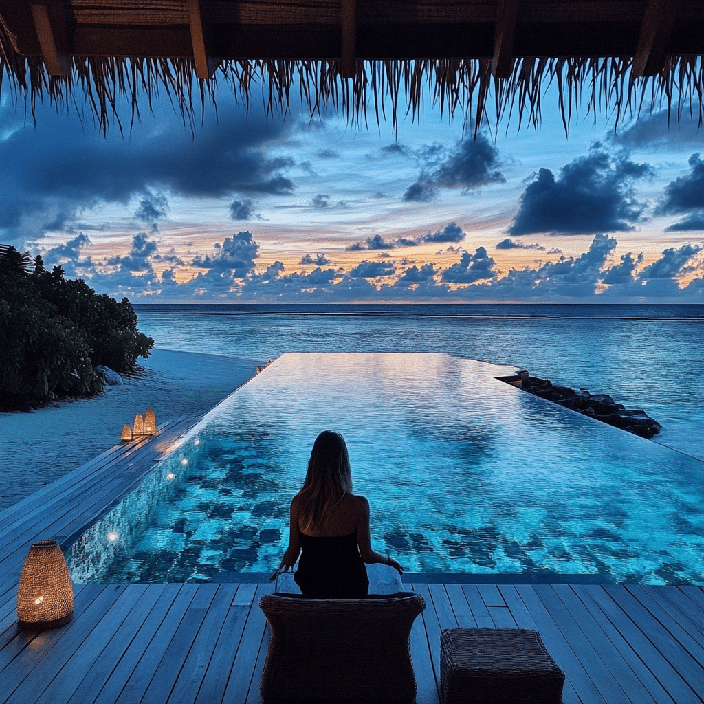 Private infinity pool villa in the Maldives curated by Michaelis Events, ideal for newlyweds seeking luxury, seclusion, and oceanfront elegance after their wedding.