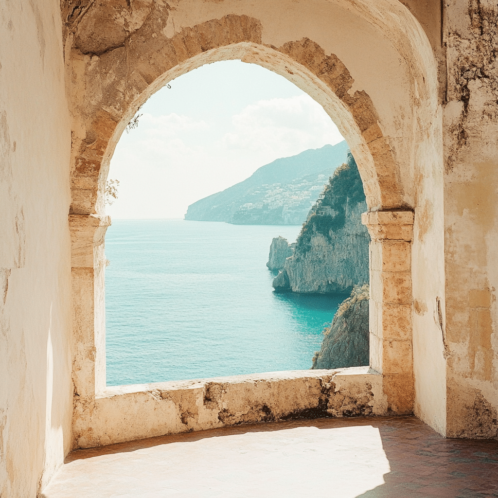Romantic honeymoon walk through Amalfi’s winding alleys and vaulted passageways, surrounded by centuries-old stone buildings—an intimate moment captured by Michaelis Events.