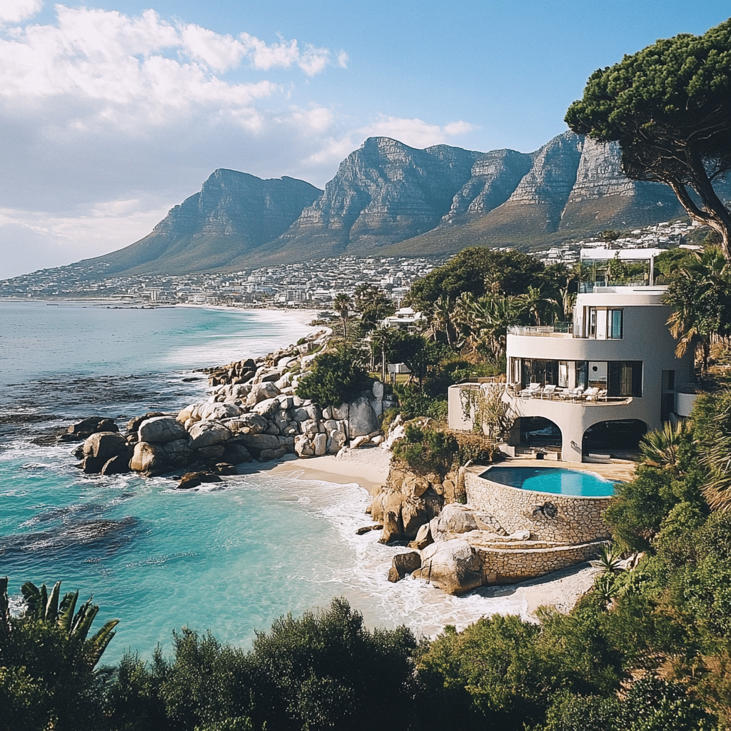 Sweeping view of the South African coastline along Chapman’s Peak Drive, with newlyweds admiring the ocean and cliffs—styled by Michaelis Events for a scenic honeymoon adventure.